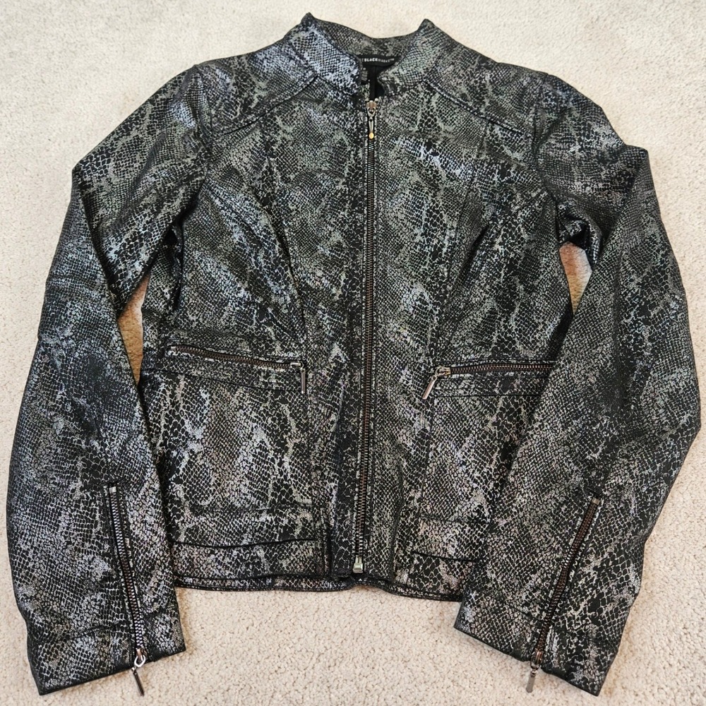 White House Black Market Snake Print Metallic Moto Jacket Womens Sz 0 Zip Front